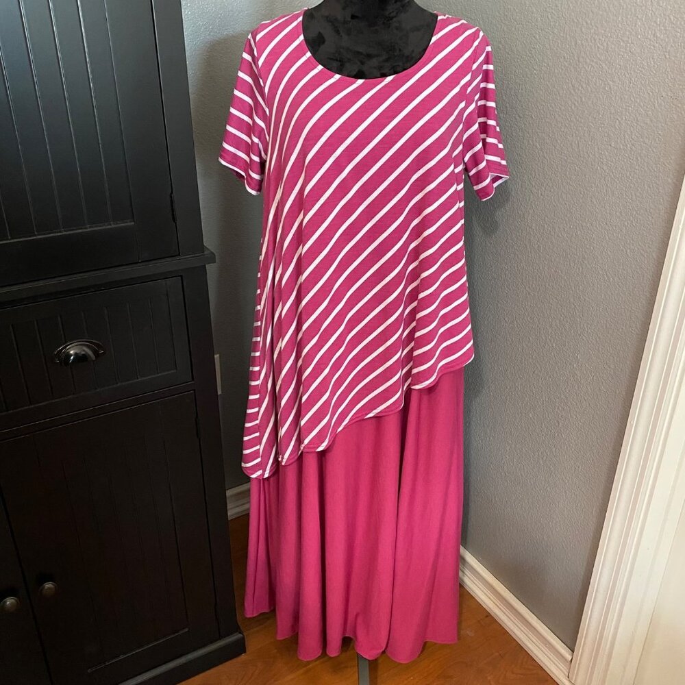 Woman Within Dress Size Medium 14/16 Magenta White Striped‎ Asymmetrical Pockets